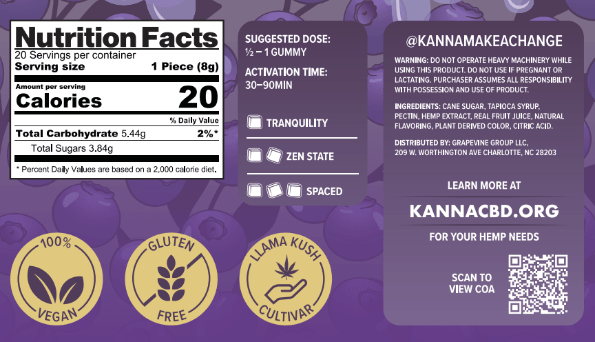 KANNA "Rejuvenation" Huckleberry Live Resin Indica Gummies - D9/CBN/CBD