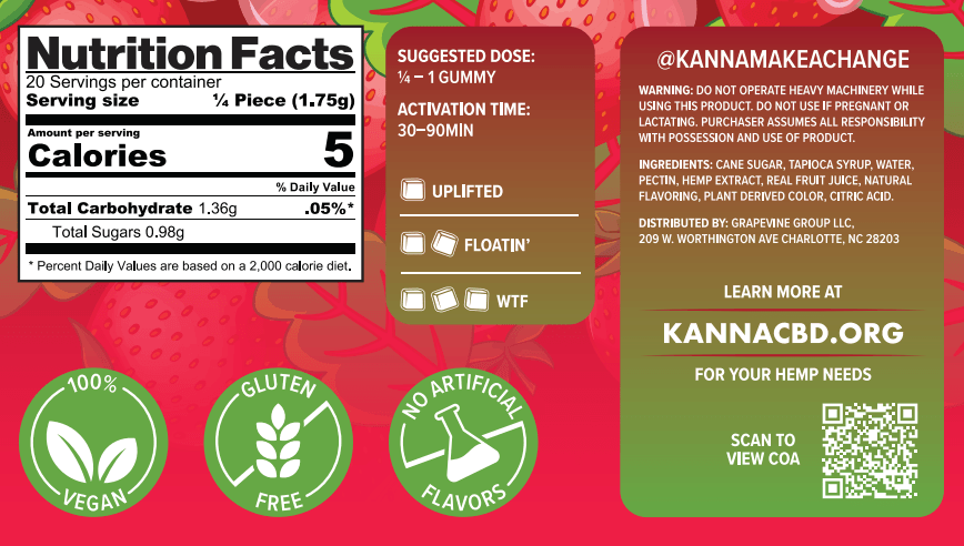 KANNA "Vivid Vibes" Strawberry Rhubarb Live Resin Sativa Gummies - D9/CBG/CBD