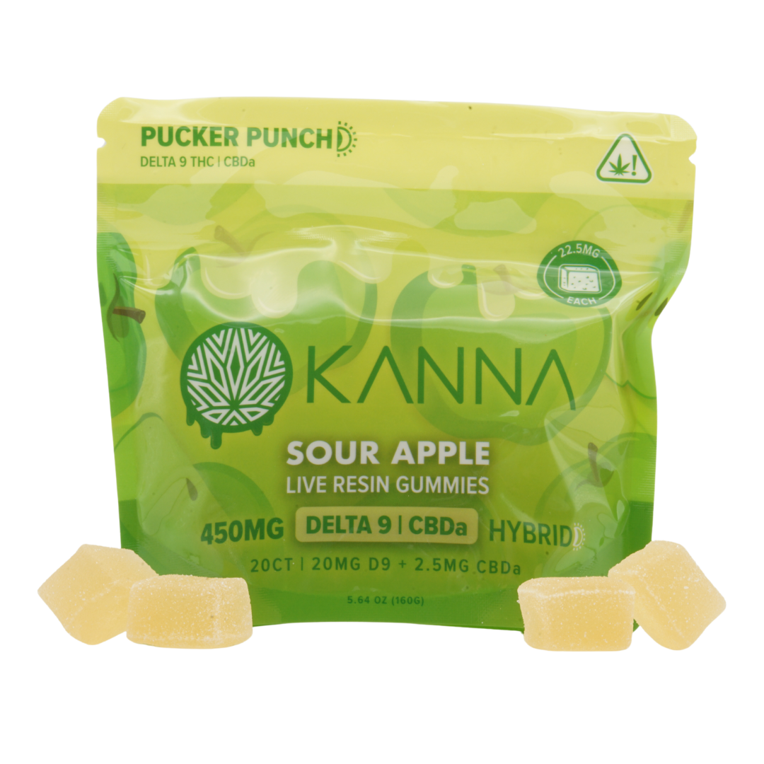 KANNA "Pucker Punch" Sour Apple Live Resin Hybrid Gummies - D9/CBD