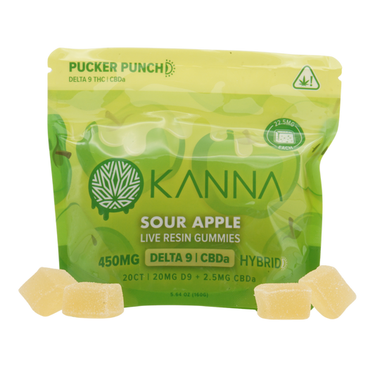 KANNA "Pucker Punch" Sour Apple Live Resin Hybrid Gummies - D9/CBD