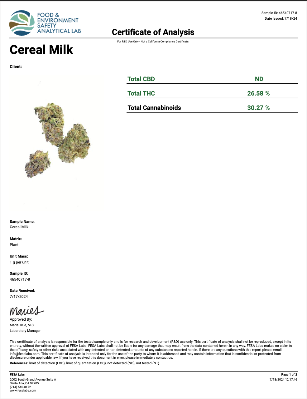 Cereal Milk THCA - Hybrid - 26.58%