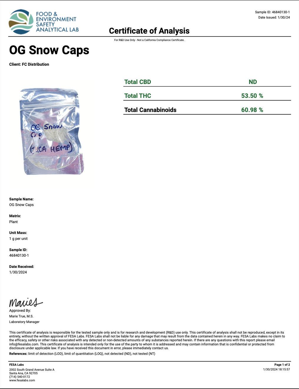 Snow Caps THCA - 53.5%