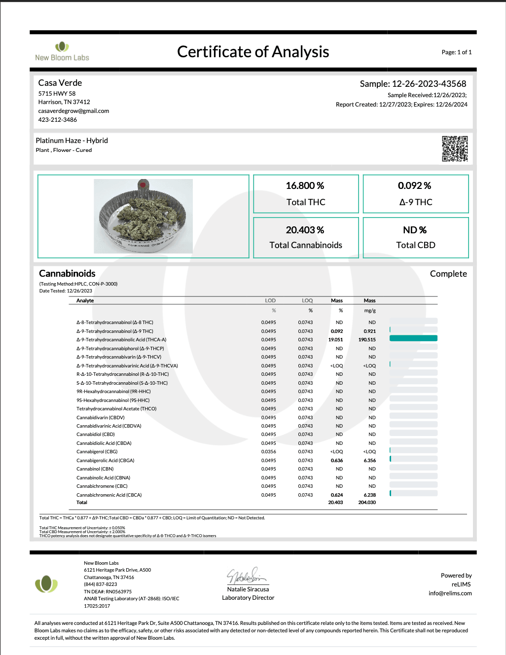 Platinum Haze THCA Preroll - Sativa - 16.80%