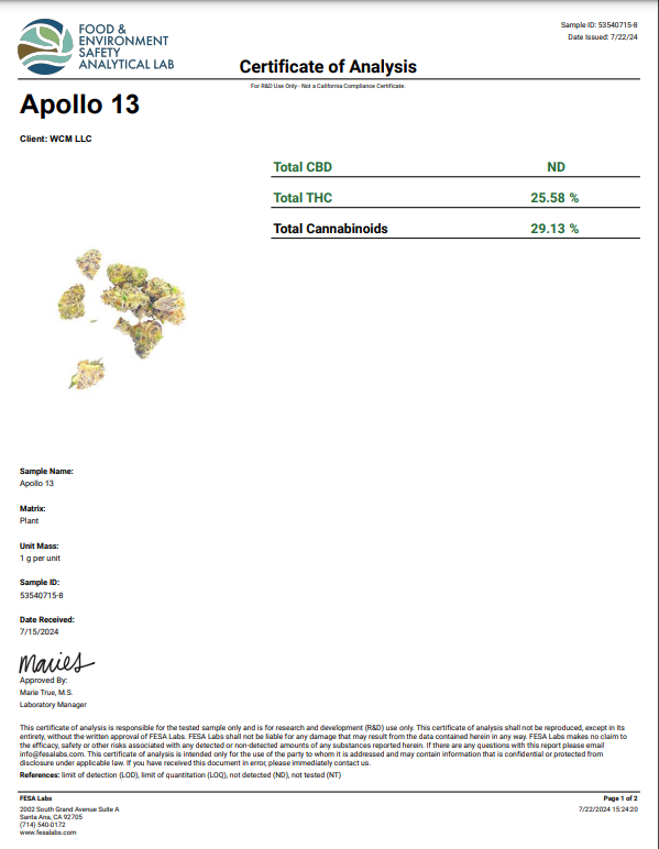 Apollo 13 THCA - Sativa - 25.58%