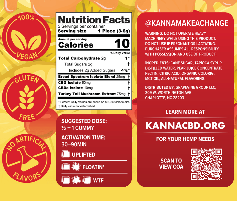 KANNA "Energy Boost" Pineapple Upside Down Cake Gummies - with CBG & Turkey Tail Mushroom