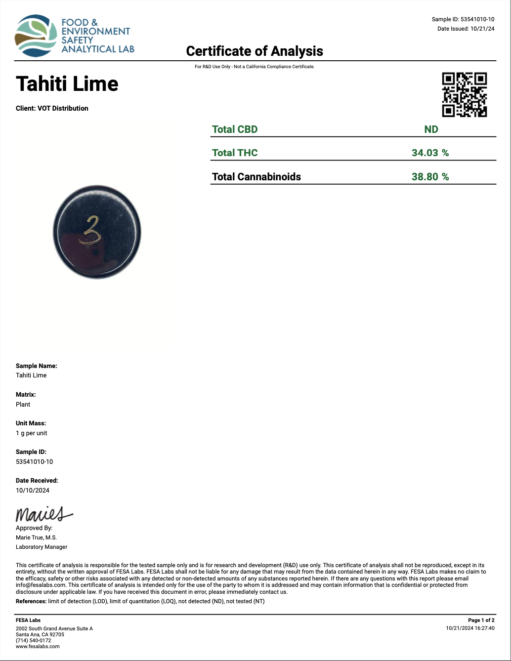 Tahiti Lime Top Shelf THCA - Hybrid - 34.03%