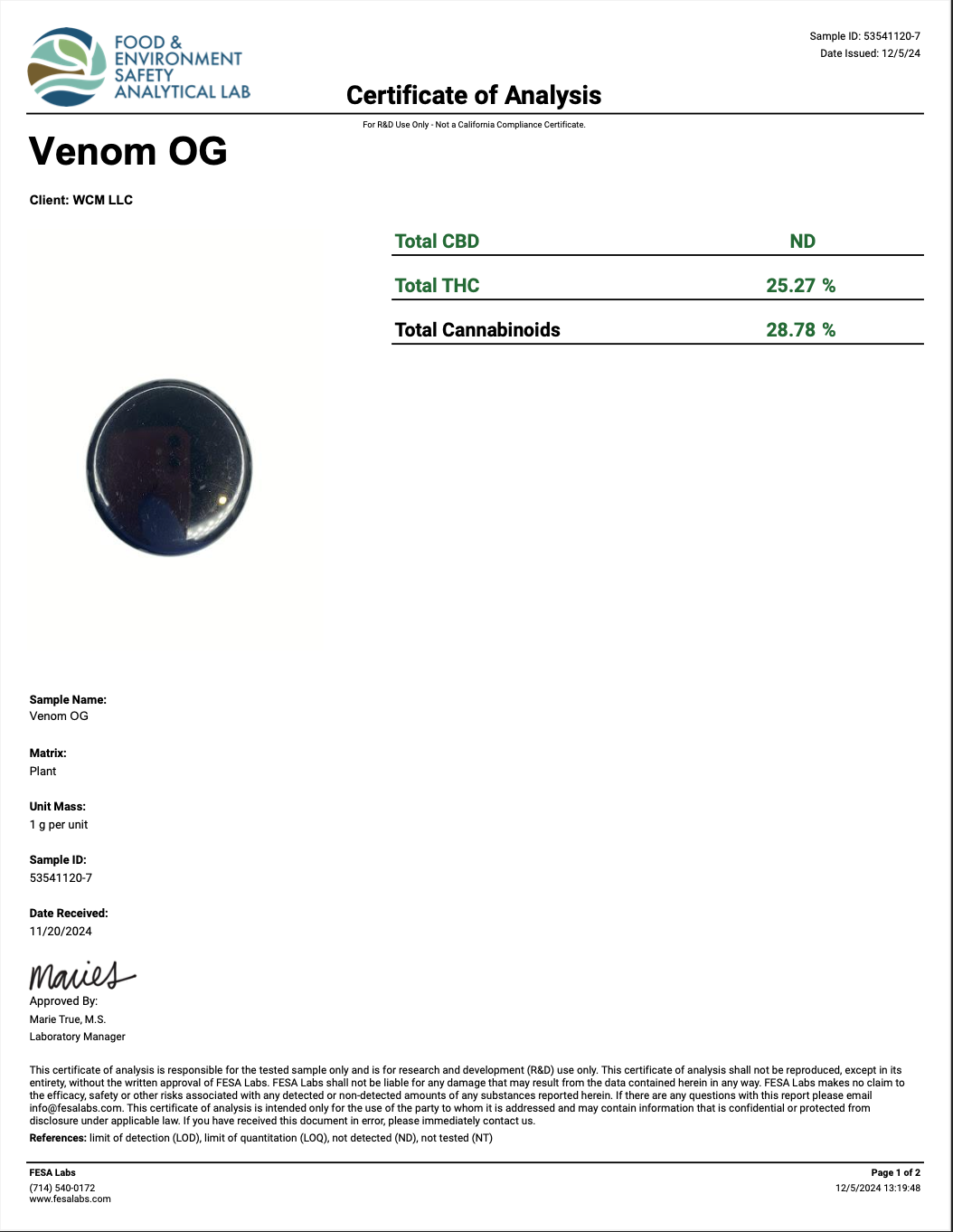 Venom OG THCA - Indica - 25.27%