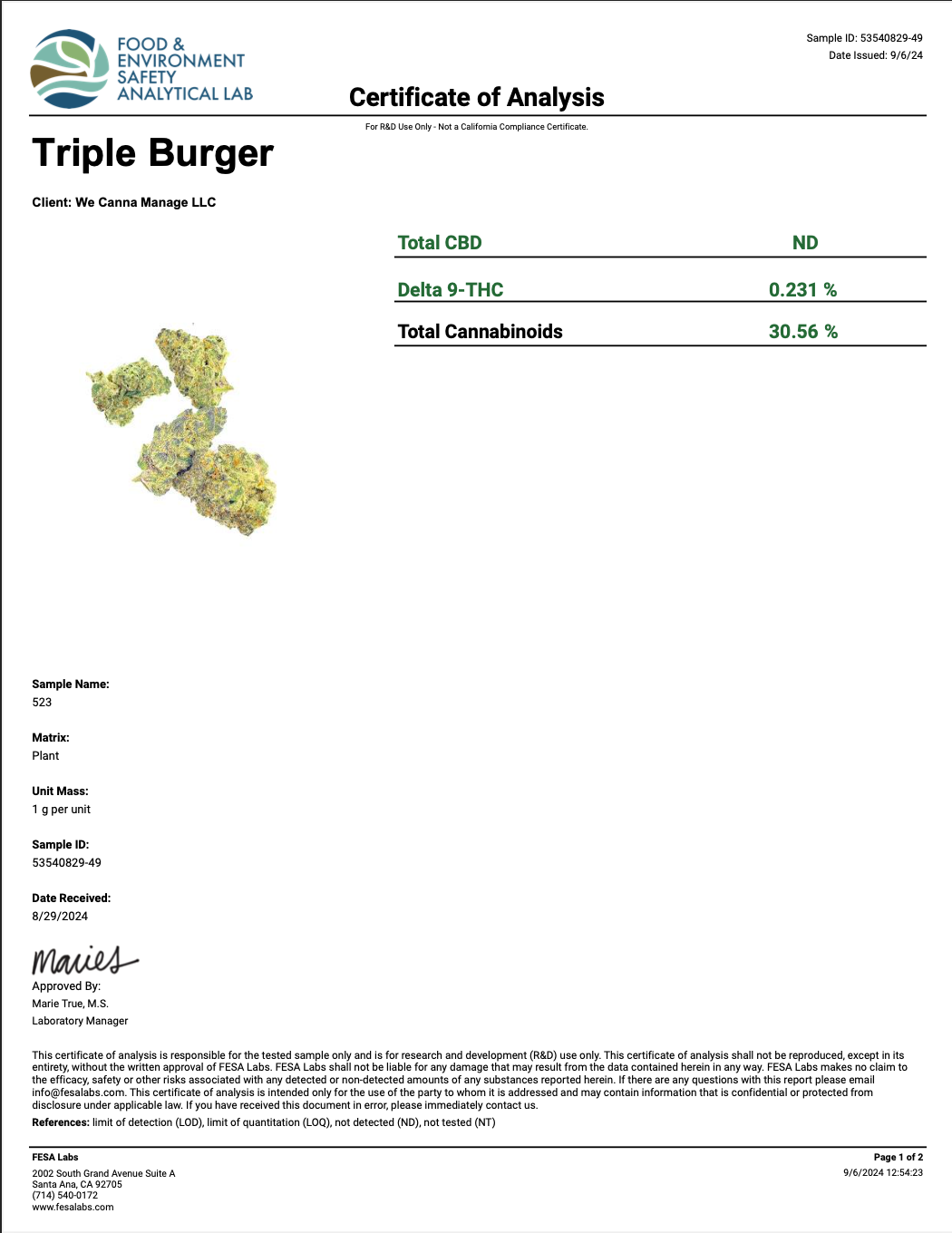 triple burger thca strain lab testing